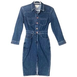 Madewell Womens Denim Western Midi Dress‎ Medium Wash Blue Long Sleeve Size 0
